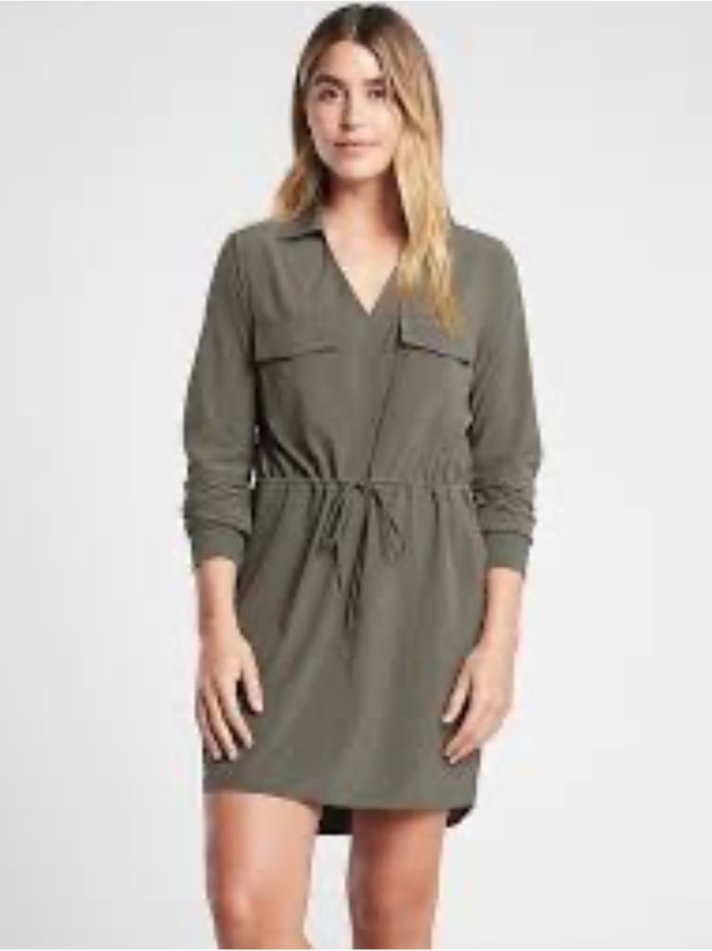NEW Athleta Green Mountain Zuma Long Sleeve Collared V-Neck Shirtdress SZ M